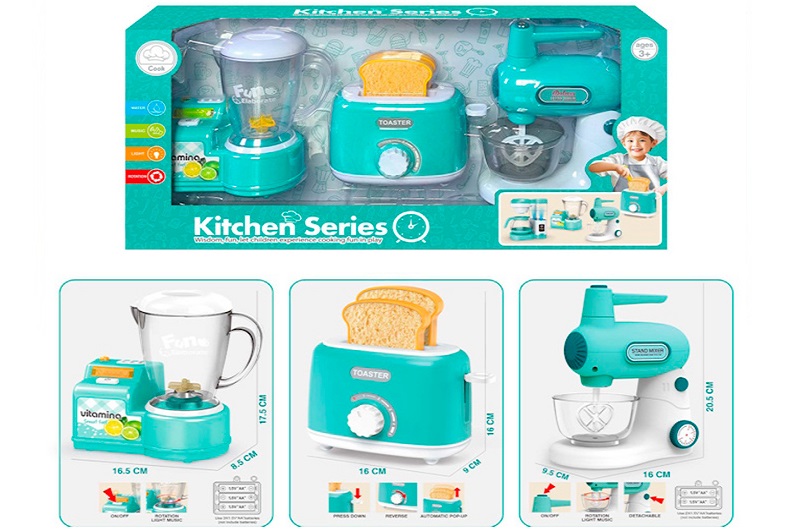 Набір побутової техніки 5549-1 (12шт) блендер 17,5см (звук, світло, обертається винт), тостер 15,5см