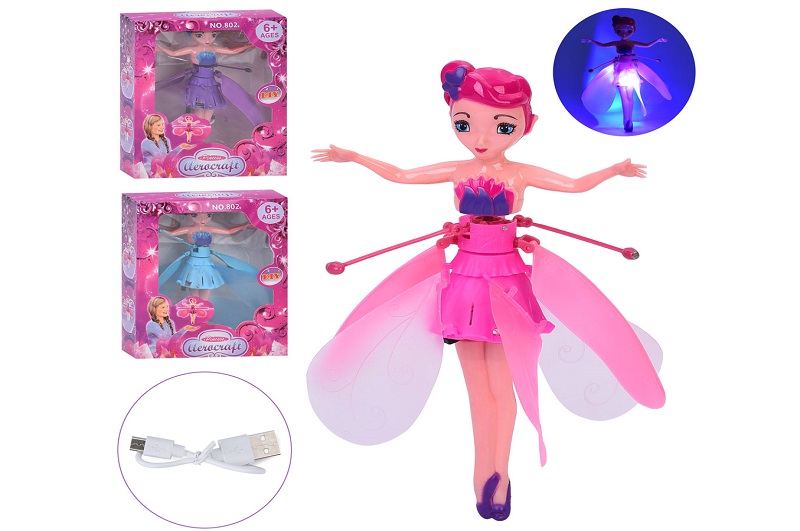 Лялька 802 (60шт) літаюча фея, 19см, акум, реагує на руку, світло, USBзарядне, 3 види, в кор-ці, 16-
