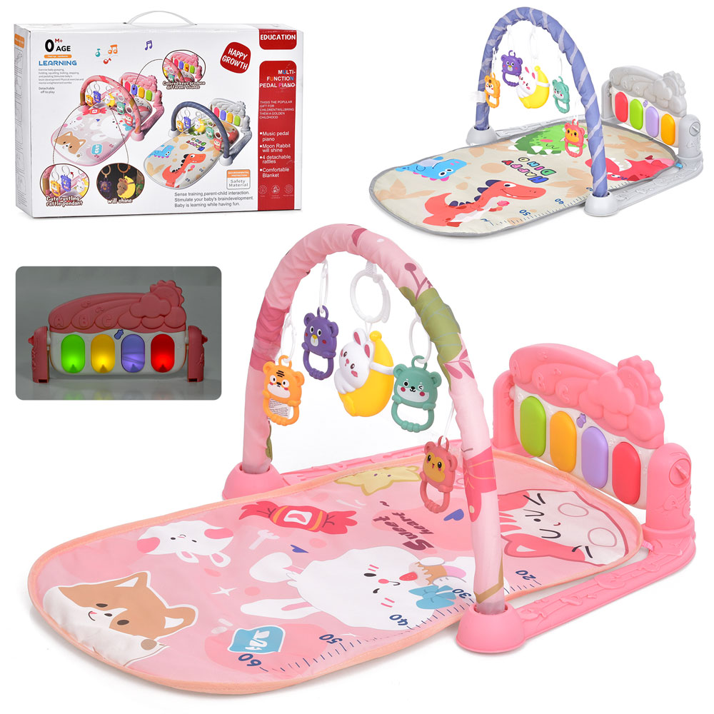 Килимок для немовляти 368-5G-5P (24шт) 73-43см, дуга, підвіски 5шт(брязкальце), піаніно, музика, сві