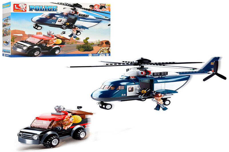 Конструктор SLUBAN M38-B0656 (16шт) поліція,вертоліт,машина,фігурки,285дет,у кор-ці,33-28,5-6,5см