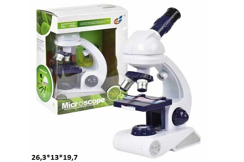 Мікроскоп C2129 (24шт) 26,5см, світло, інструменти, на бат-ці, в кор-ці, 20-27-13см