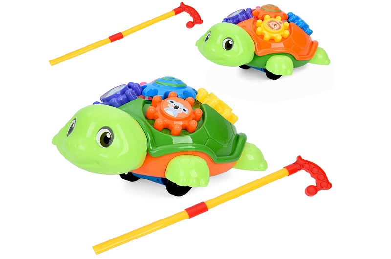 Каталка 368 (60шт) на палці 46см, черепаха, 18см, шестерні, звук, 2 кольори, у пакеті, 29-29-11см