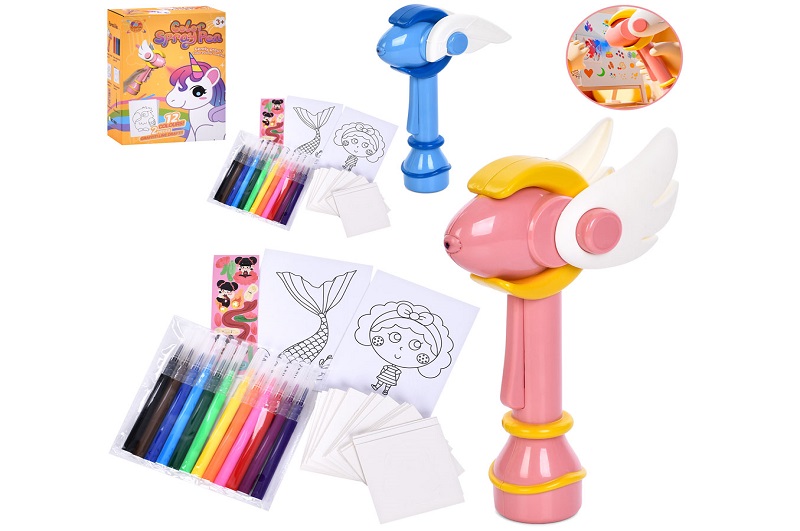Набір для творчості 8861 (28шт) розпилювач фарби, фломастери 12шт, трафарети, картинки, наліпки, на