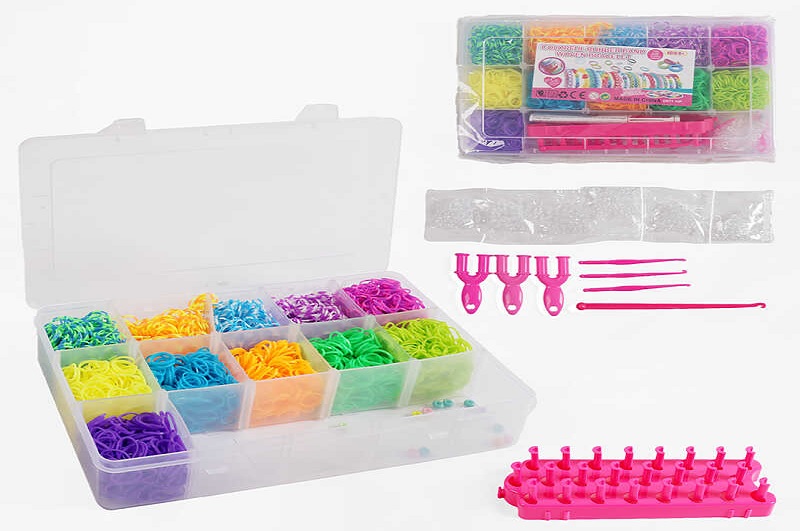 Набір резиночок для плетіння J 786 (48/2) 11 кол., пласт. фурнітура, рогатки, гачки, верстат, намист