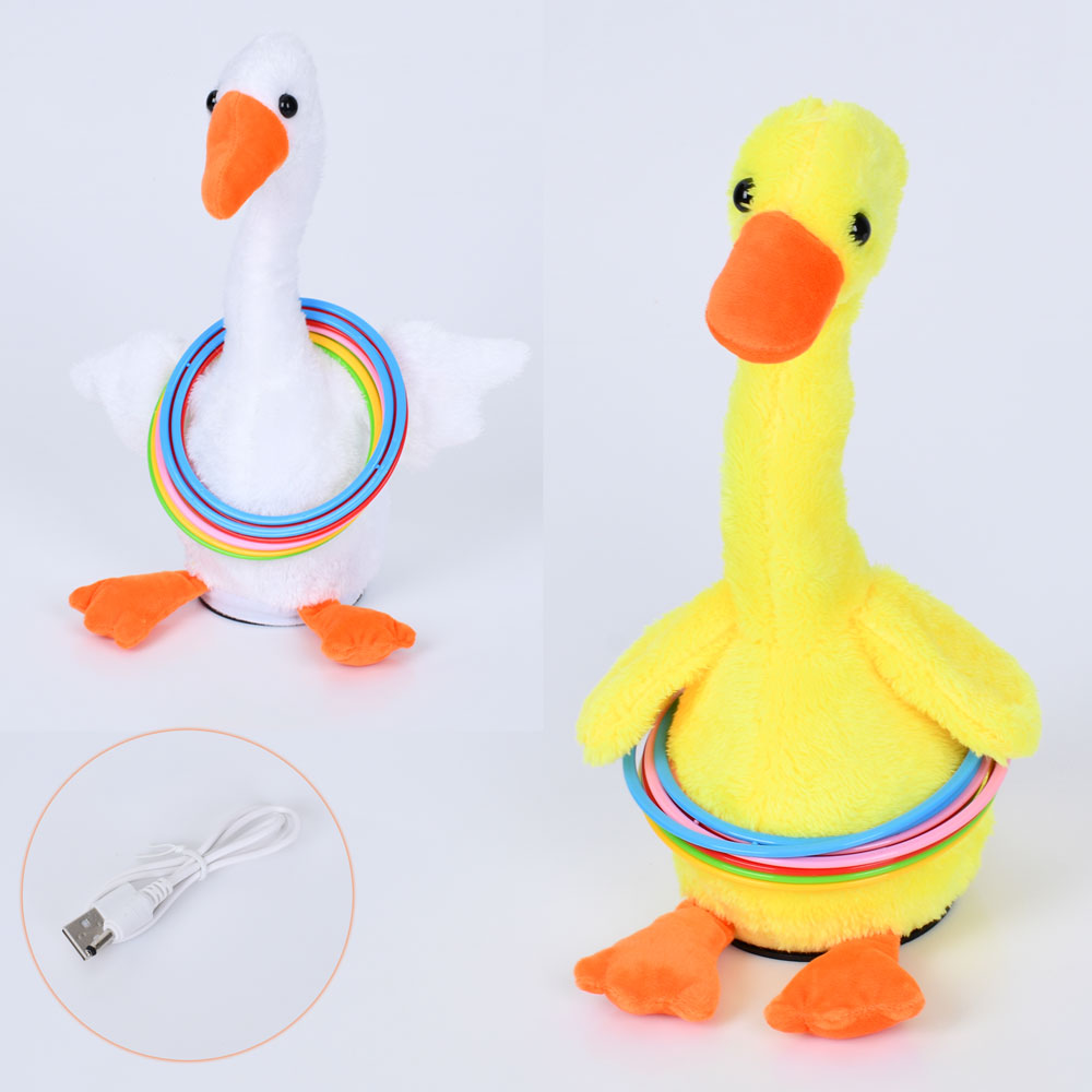 М'яка іграшка 1627-A (32шт) гусак 30см, акум, USBзарядне, музика, танцює, плюш, кільця, 2 кольори, у