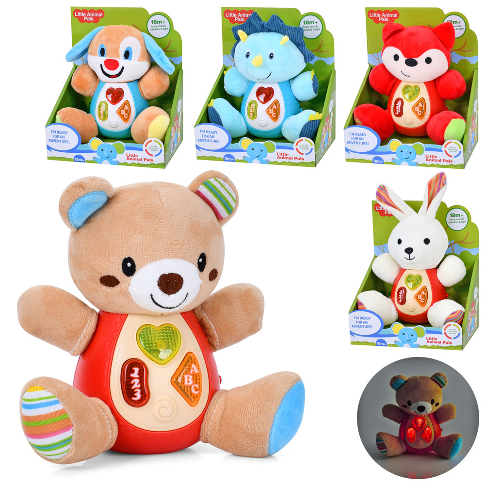 Гра 1913-3-4-5-7-8 (24шт) тварина, 17см, звук, музика, світло, плюш, 5 видів, на бат-ці, в кор-ці, 1
