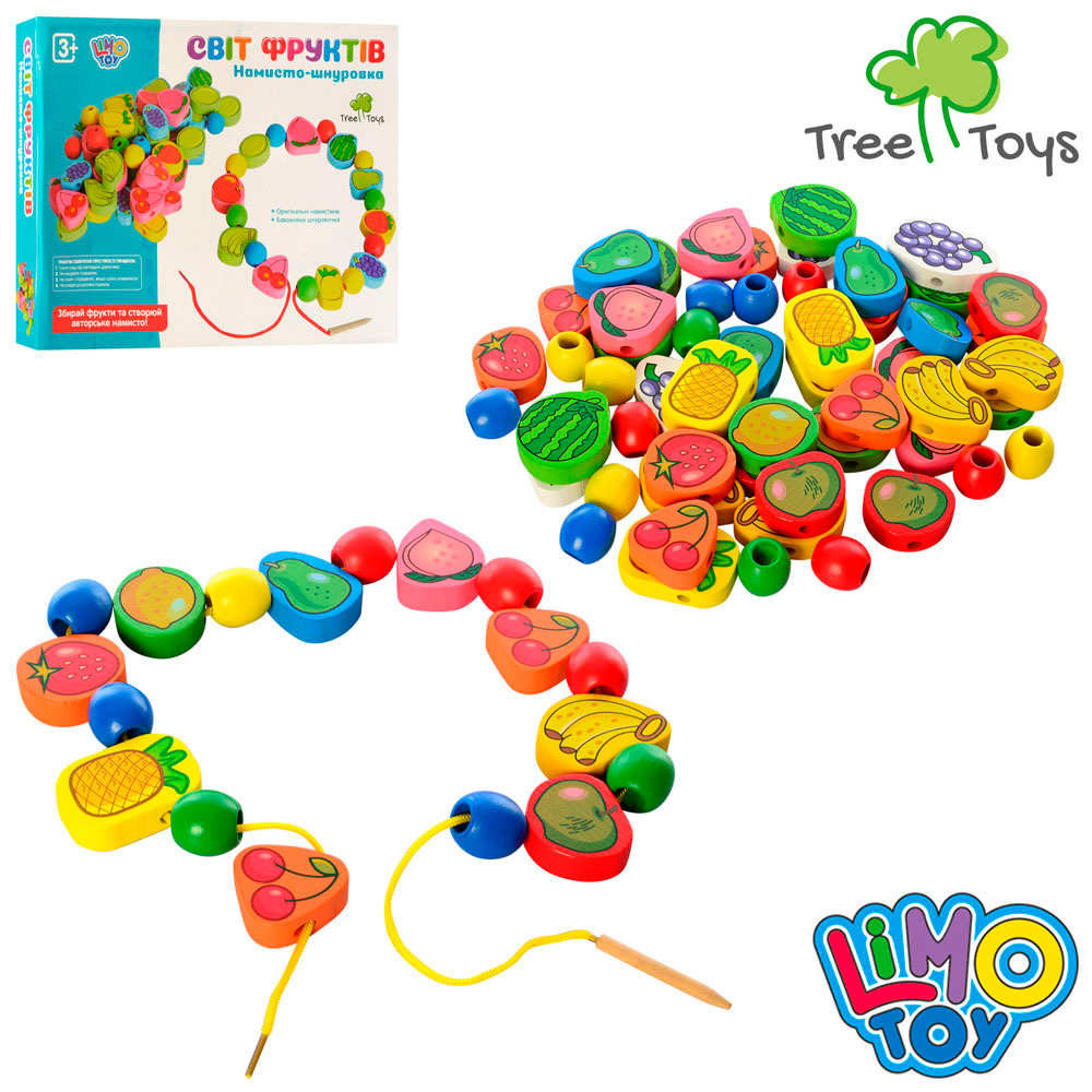 Дерев'яна іграшка Шнурівка MD 1009 (24шт) фрукти, овочі, ягоди, в кор-ці, 28-21-3,5см
