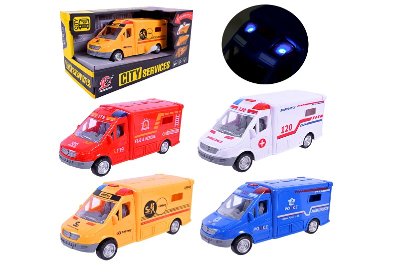 Машина арт. JZ2024-22 (54шт/2) батар, Міські служби, світло, звук, 4 віда, короб.25*13*14см