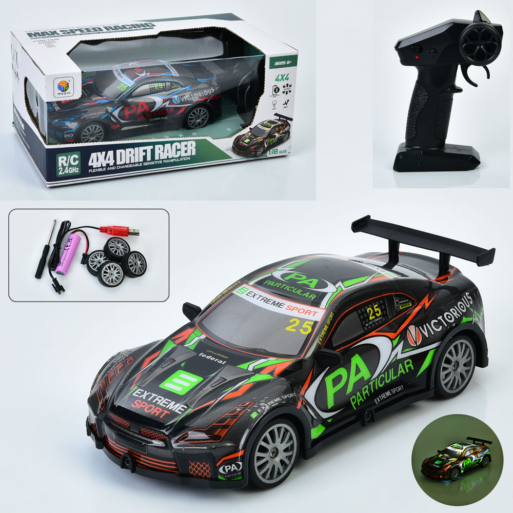 Машина 805-5A (18шт) р/к2,4G, акум, 21см, 1:18, світло, корпус не б'ється, дрифт, доп.колеса, 4х4, U