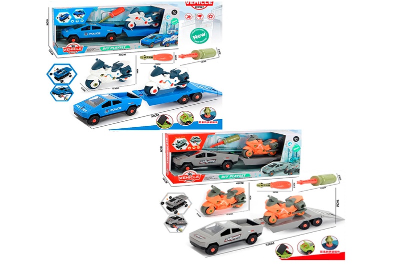 Конструктор 7654-B1A-B1B (24шт) на шурупах, машина з причепом, 53см, мотоцикл, викрутки, 2 види (1ви