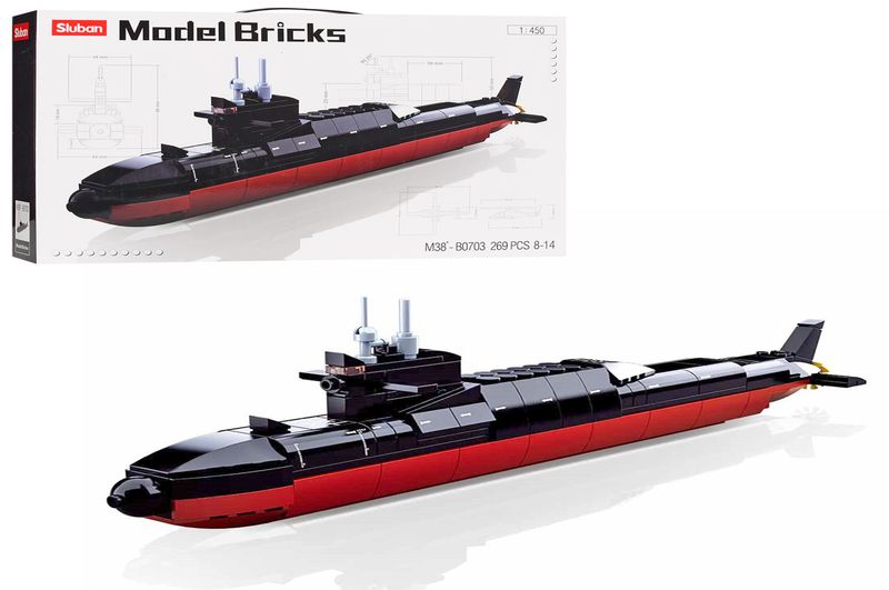 Конструктор SLUBAN M38-B0703 (16шт) підводний човен, 1:450, 35см, 227дет, в кор-ці, 38-24-7см