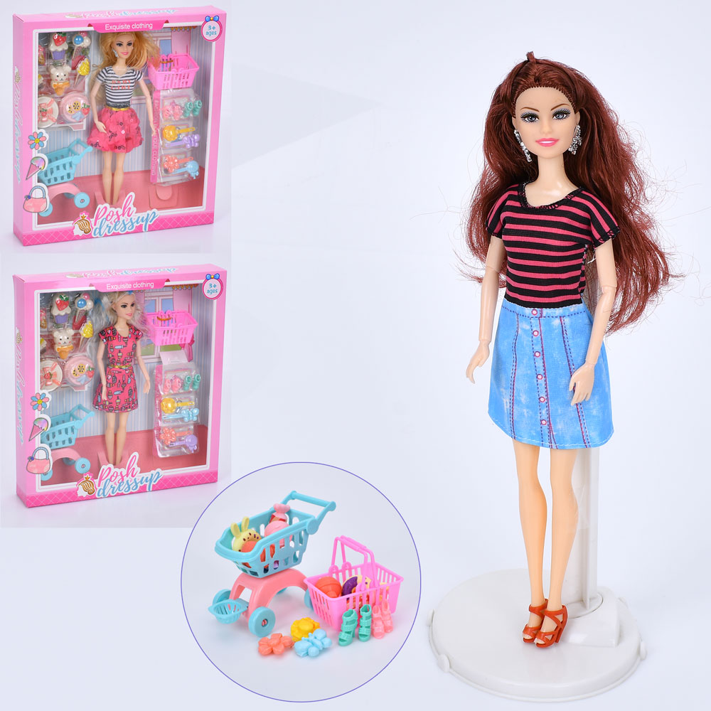 Лялька HZ9024B (60шт) 30см, шарнірні руки, возик, корзина, солодощі, взуття, заколки, мікс видів, в