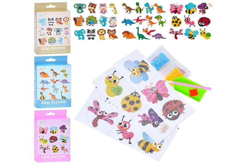 Мозаїка 7104-5-6 (120шт) алмазна, фігурки-наліпки, 3 види(комахи, динозаври, тварини), в кор-ці, 11-