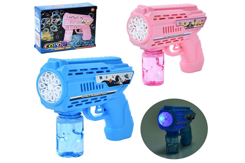 Мильні бульбашки 858 (48шт) пістолет/бластер, 16см, світло, запаска 7,5см,2 кольори, на бат-ці, в ко