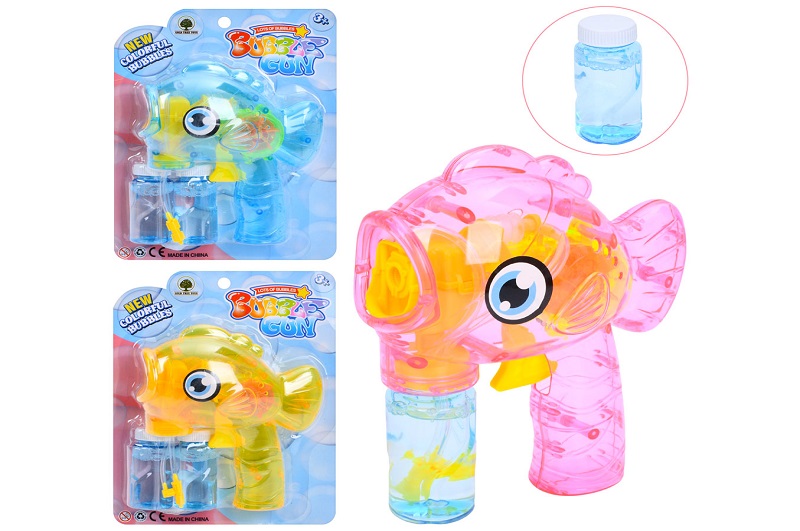 Мильні бульбашки JNH843 (48шт) пістолет-рибка, 15см, світло, запаска 2шт 7,5см, 3 кольори, бат(табл)