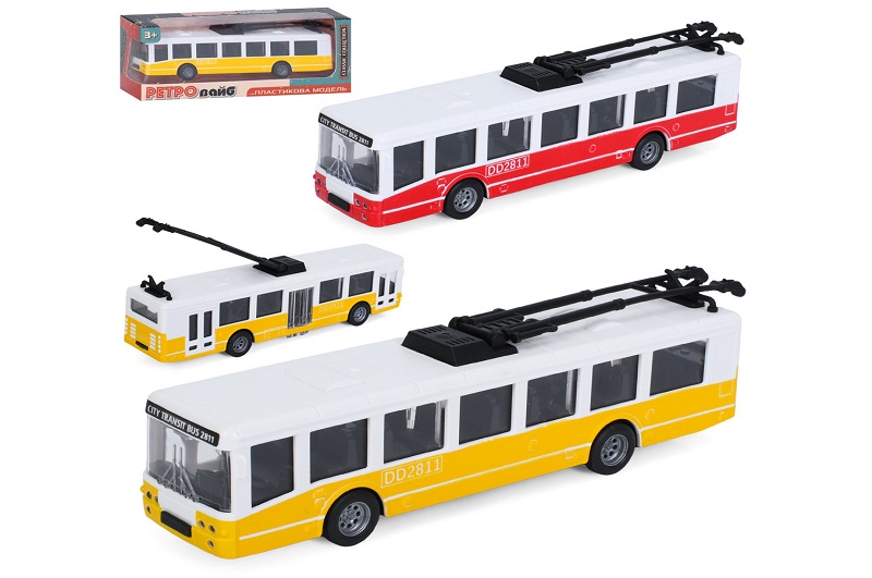 Тролейбус 6336 (72шт) інерція, 17см, гумові колеса, 2 кольори, в кор-ці, 18-7-4,5см