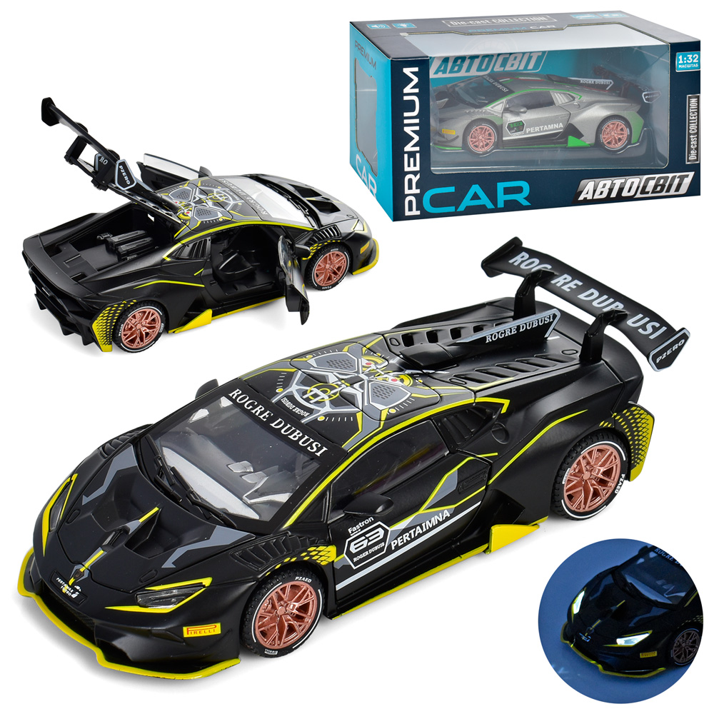 Машина AP-1712 (24шт) АвтоСвіт, 1:32, метал, інерц, 16см, зв, св, 2 кольори, бат(табл), в кор-ці, 21