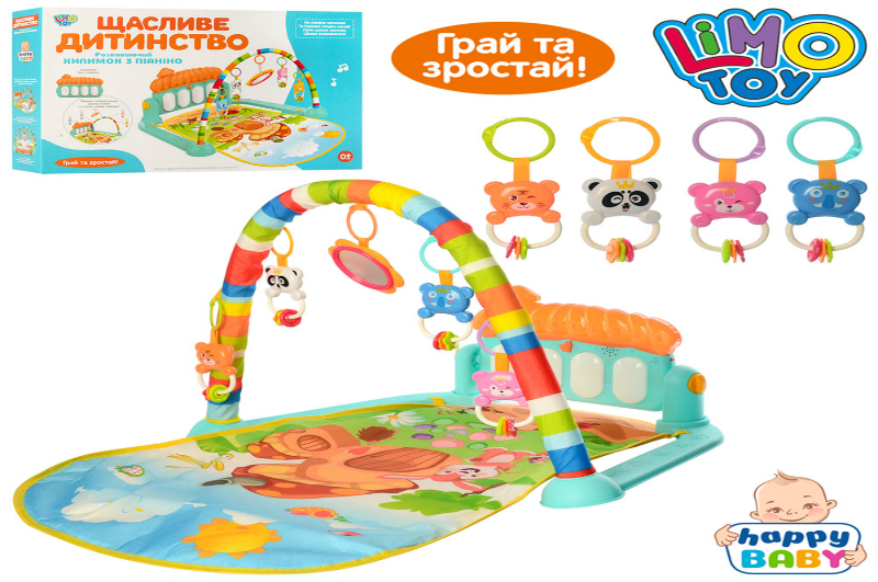 Килимок для немовляти М 5469 (12шт) 72-47см,дуга,підвіски,піаніно,муз.,світло,бат.,в кор-ці, 45,5*32