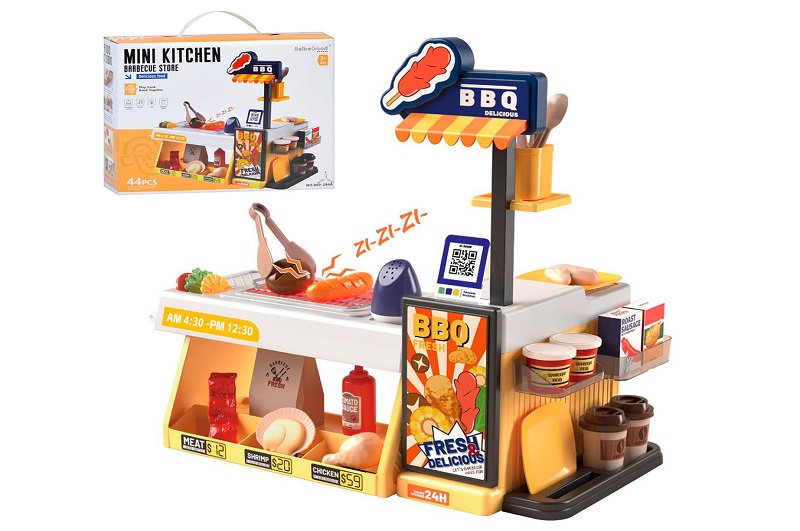 Магазин 889-294A (12шт) барбекю, прилавок, 39-25,8-в41,5см, звук, світло, продукти, посуд, гроші, 44