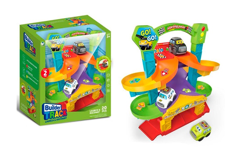 Гараж 099-7 (8шт) 3 поверхи, трек, машинка 7,5см 2шт, 19дет, мікс видів, в кор-ці, 41-45-10см