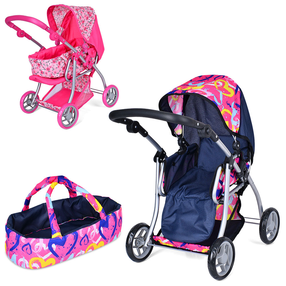 Коляска 9672 (4шт) для ляльки, метал,деміс,трансф,60-58-35см,Люлька-переноска,корз,рег.вис.до ручки6