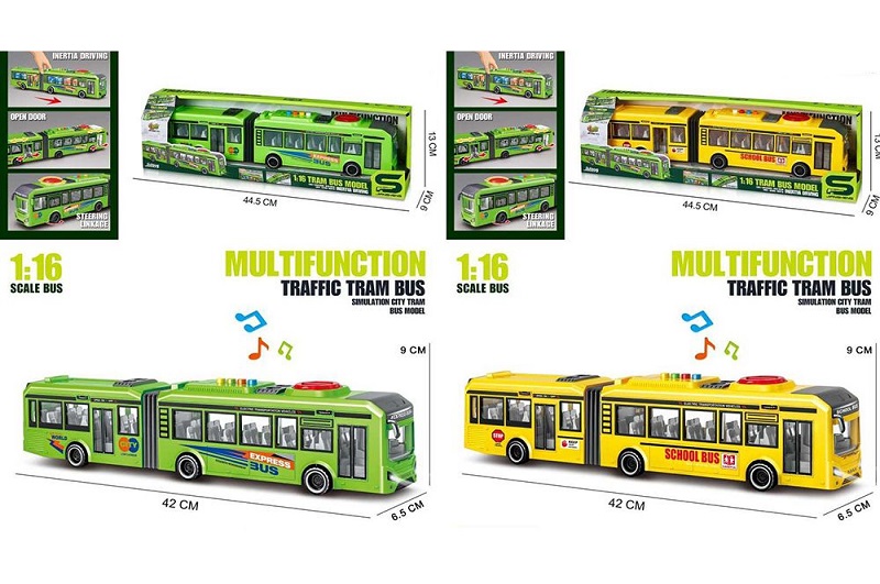 Автобус JS163-63D (12шт) інерція, 40см, 1:16, відчиняються двері, звук, світло, гумові колеса, 2 вид