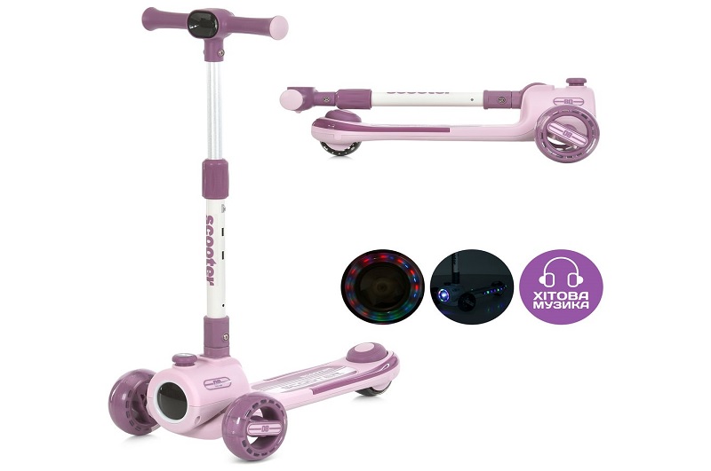 Самокат JR3-135-P (1шт) метал+пластик, 3 колеса ПУ, 2передніх 125мм світло, 1 заднє 90мм світло, кер
