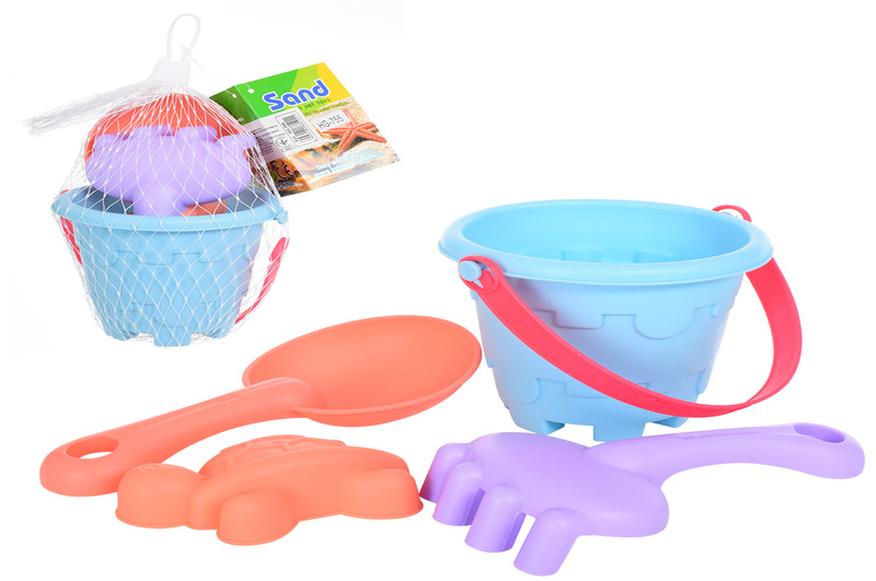 Набір для пісочниці HG-755 (120шт) відерце, лопатка, граблі, форма, м'який, в сітці, 18-11-11см