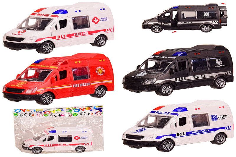 Машина інерц. JW567-019 (360шт/2) 4 види,відкр. двері,р-р іграшки-12*5*6,5 см,в кульку 19*15 см