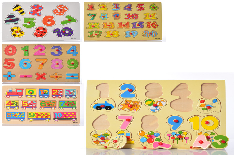 Дерев'яна іграшка Рамка-вкладиш MD 0646 ручка, цифри, 5 видів, 29,5-21,5 см