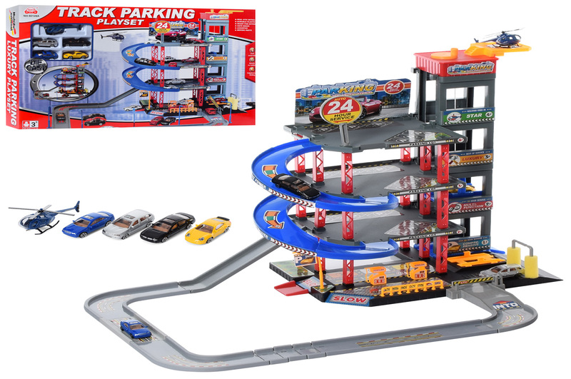 Гараж 92128A (12шт) 4 поверхи, транспорт (метал) 5шт, від6см, ліфт (механічний), в кор-ці, 60-41-9см