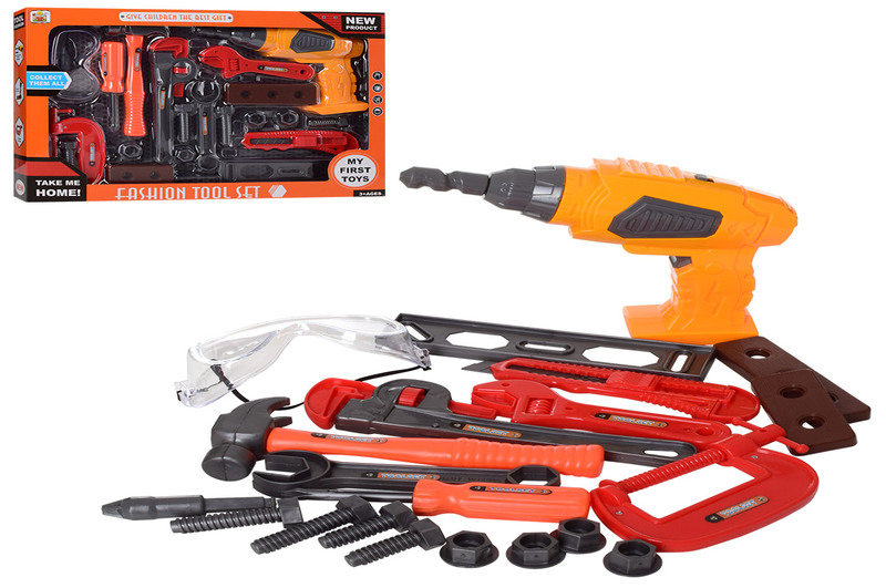 Набір інструментів 36778-77 (18шт) дриль-крутиться свердло,викрутка,ключі,окуляри,бат,в кор,43-30-6