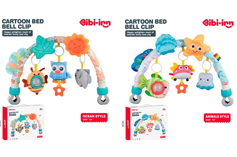 Підвіска 6079-6080 (18шт) дуга на коляску, 40-36-5см, підвіски 3шт (м'які, брязкальце, пискавка), шу