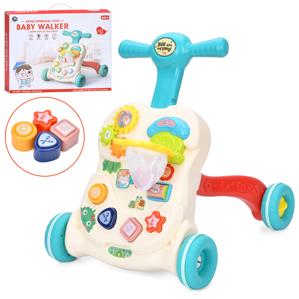 Каталка-ходунки BM2114 (10шт) 36,5-42-в44см, шестерні, сортер (4 фігури), баскетбольне кільце (1 кул