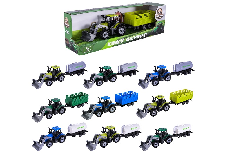 Трактор з причепом інерції. арт. 5279-93AC (144шт/2) 2 види, 3 кольори, короб.26 * 6 * 8,5см