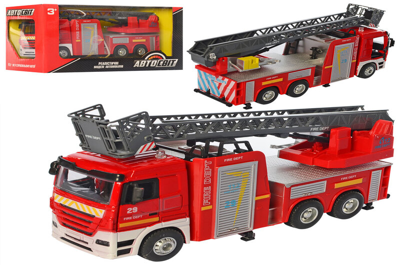 Пожежна машина AS-2401 (18шт) АвтоСвіт, 1:32,метал, інерція, 23см, звук, світло, відчиняються двері,