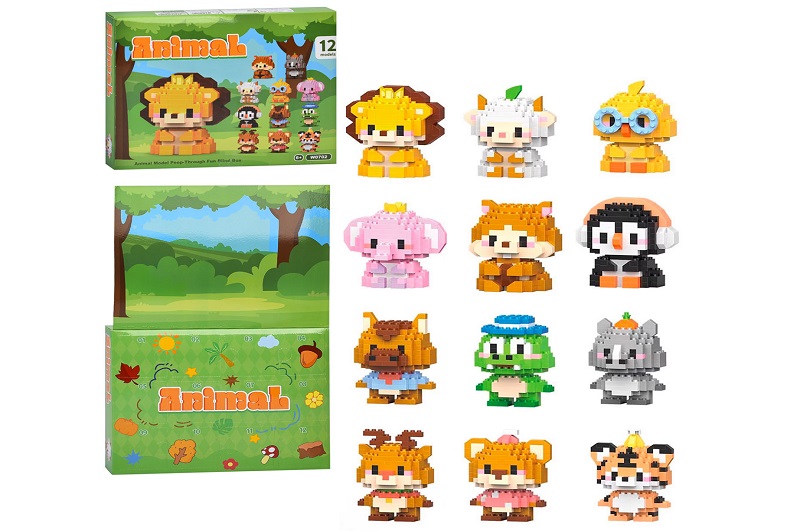 Конструктор W0702 (24шт) дикі тварини, 12шт, адвент-календар, в кор-ці, 29,5-22,5-5см