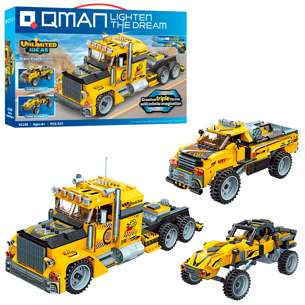 Конструктор Qman 42108 (9шт) 3в1, машина, інер-я, 637дет, в кор-ці, 52-34-6,5см