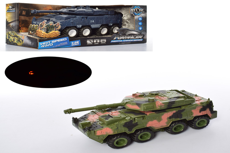 Танк KLX700-7A-10A (36шт) інер-й, 24см,1:28см,звук,світ,2види, на бат(табл), в кор-ці,30-13,5-15,5см
