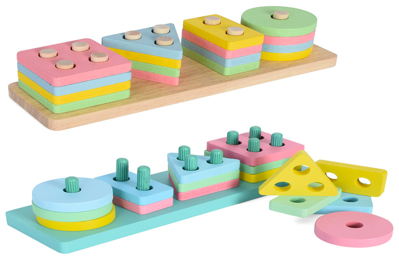 Дерев'яна іграшка Геометрика MD 2909 (40шт) геом. фігури 16 шт., 2 види, кул., 21-5-6,5 см.