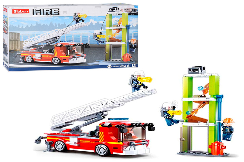 Конструктор SLUBAN M38-B0966 (16шт) пожарная машина, фигурки,сооружение,343дет, в кор-ке,38-28,5-7см