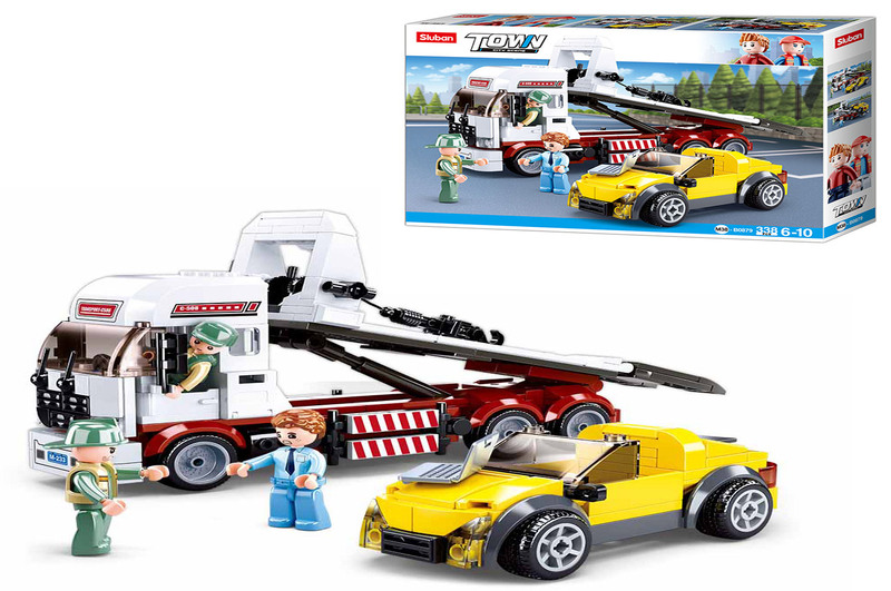 Конструктор SLUBAN M38-B0879 (16шт) евакуатор, машинка, фігурки, 338дет, в кор-ці, 38,5-28,5-7см