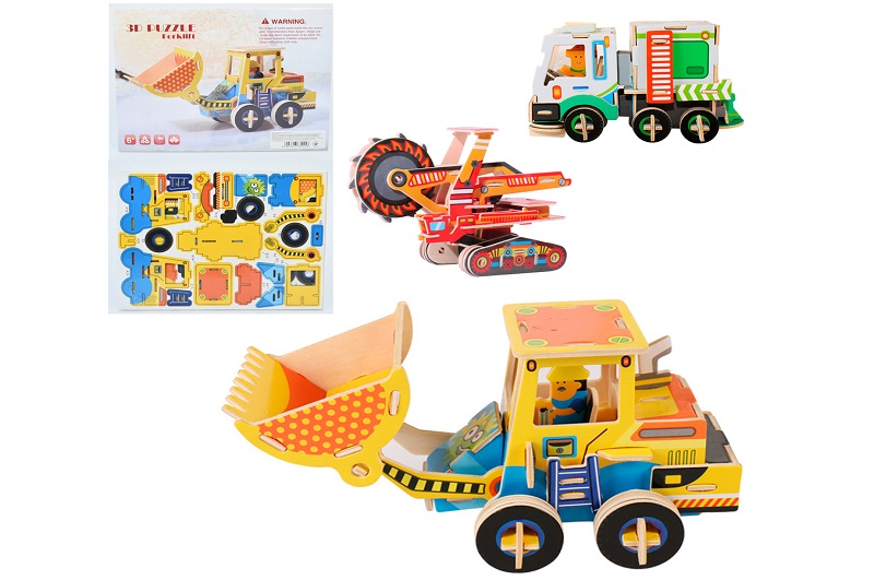 Дерев'яна іграшка Пазли MD 1975 (50шт) 3D, транспорт/будтехніка, мікс видів, у пакеті, 30-22,5см