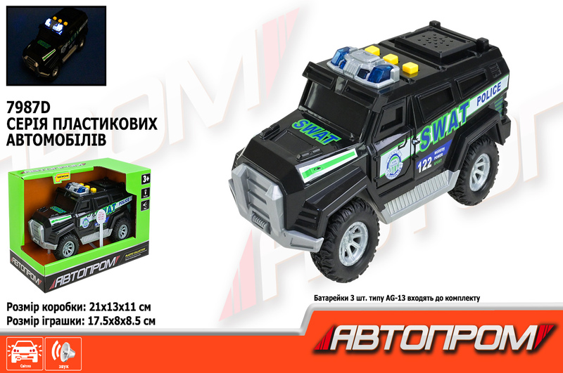 Машинка АВТОПРОМ арт. 7987D (48шт) батар. світло, звук, короб. 21*13*11см