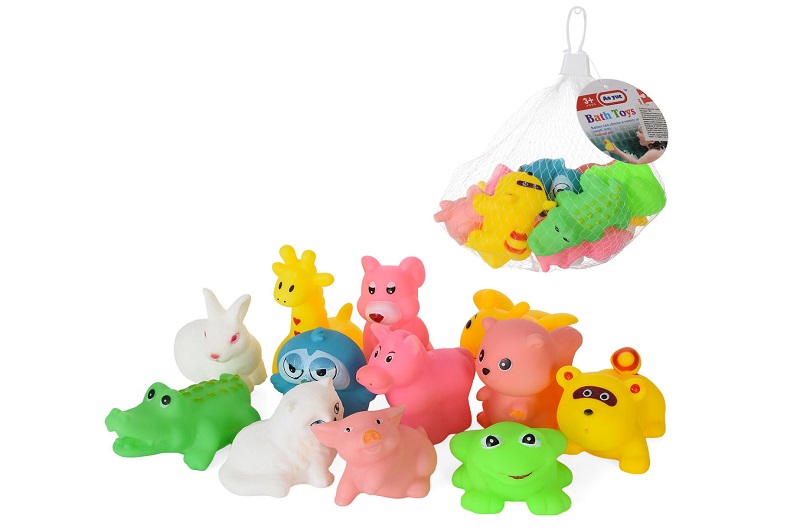 Іграшка для купання AY002G (84шт) тварини, 12шт, від 5см до 8см, пискавка, в сітці, 20-15-15см
