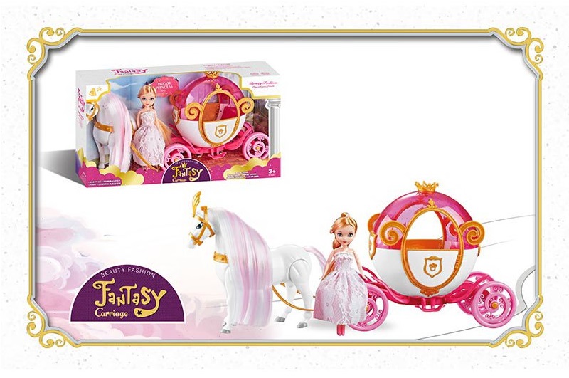 Карета арт. 121A (28шт/2)  батар. лоша ходить, лялька короб. 40*11*21