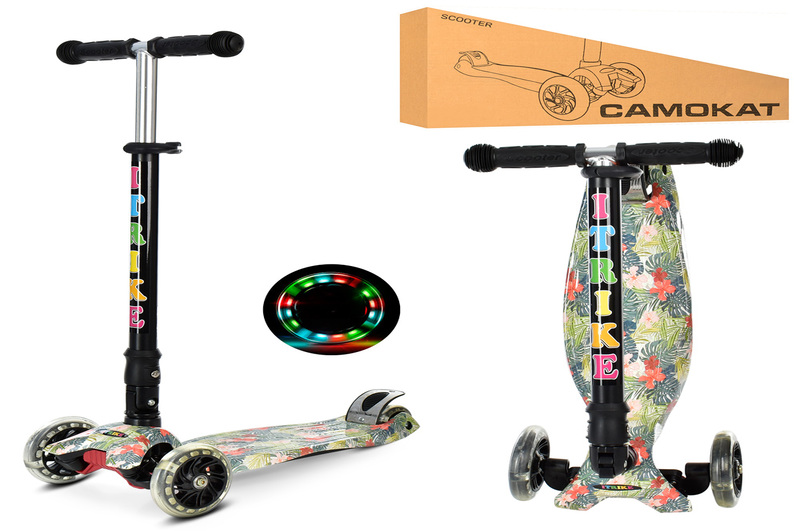 Самокат JR 3-003-1-WP19 (1шт) MAXI,кол3штПВХ-свет,,2пер120мм-,руль76/84см,поднож39/30-13см,складн.