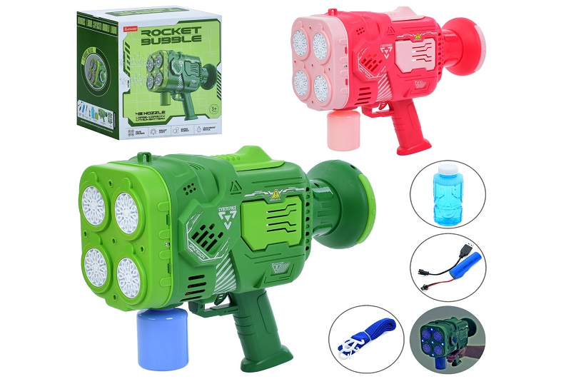 Мильні бульбашки LS7727-48 (9шт) пістолет/бластер, 32см, світло, акум, USBзарядне, запаска 10,5см, 2