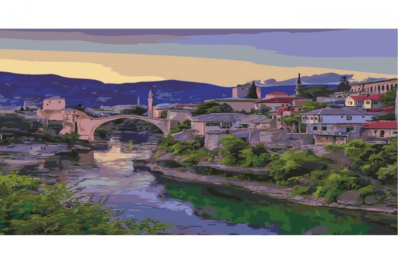 Картина по номерах SY6499 Місто біля гір", розміром 40х50 см"