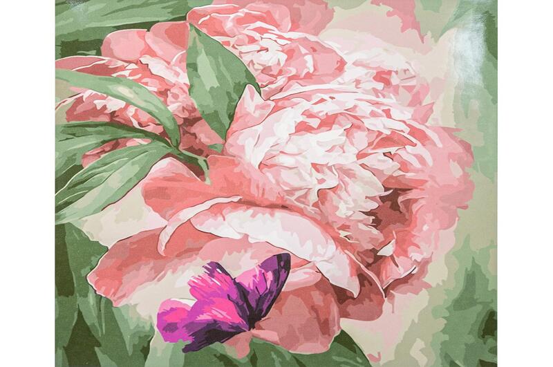 Картина по номерах VA-3068 Метелик в піонах", з лаком та рівнем розміром 40х50 см"